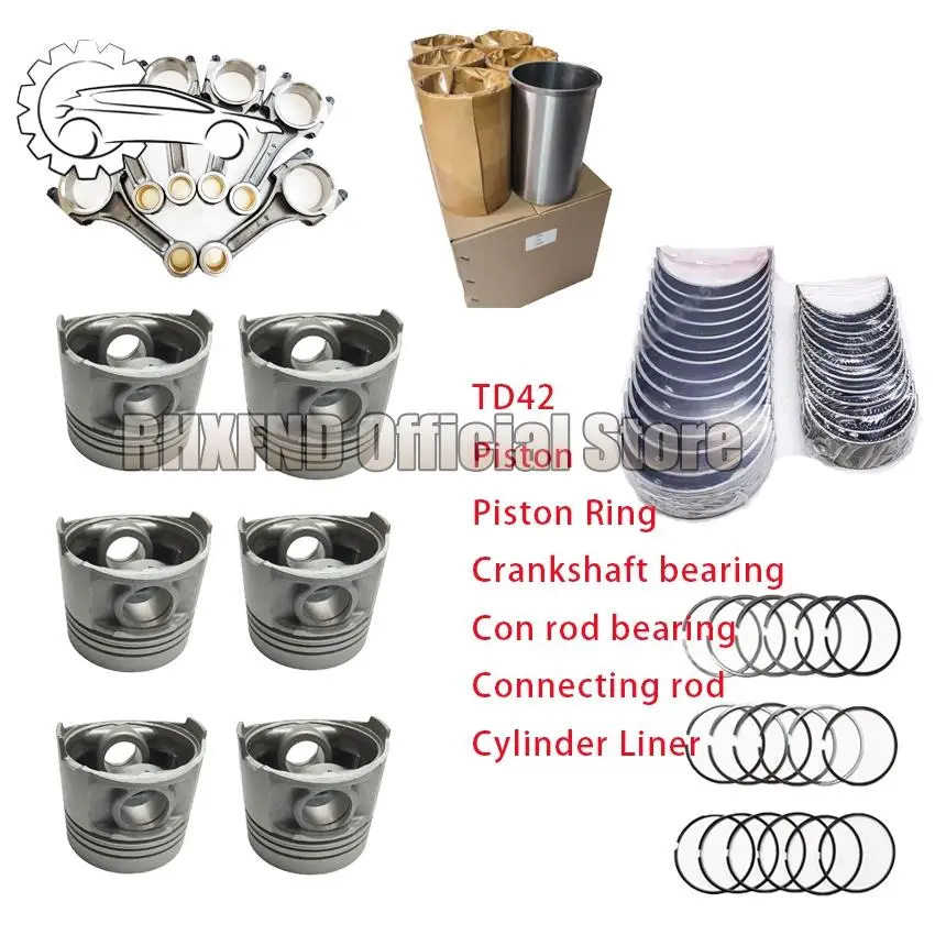 TD42T TD42 Piston Ring/Crankshaft Bearing/Cylinder Liner/Connecting Rod/Gasket Kit For Nissan Safari Pick Up Civilan 4.2D 12V