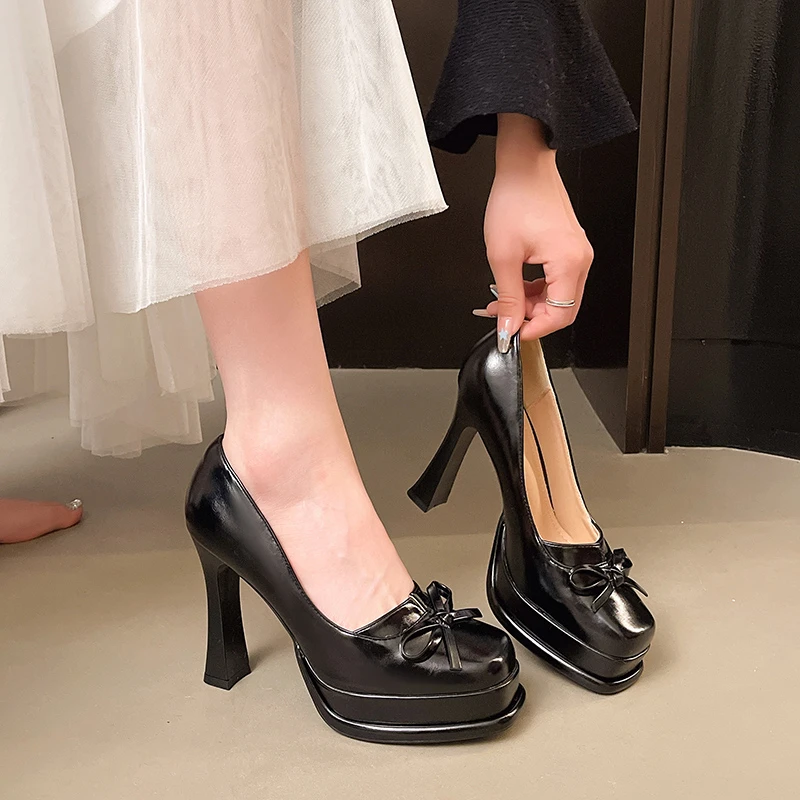 

High Heels Women's Mary Jance Shoes Fashion Shallow Chunky Shoes Luxury Spring Pumps 2026 New Dress Party Mujer Leather Zapatos