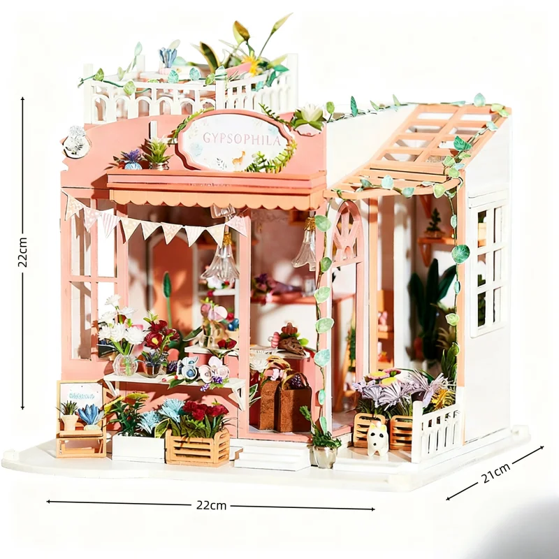 OUZEY Starlight Flower House DIY، حرفة خشبية مصغرة ثلاثية الأبعاد، هدية سماوية للمراهقين #6