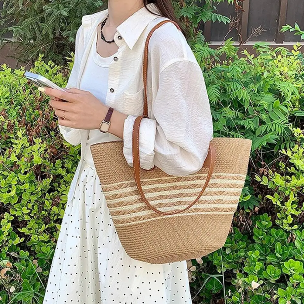 

Shoulder Tote Bag Capacity Beach Bag Straw Travel Tote for Outings Beach Vacation Boho Handbag Shoulder Bag for Men Women Double
