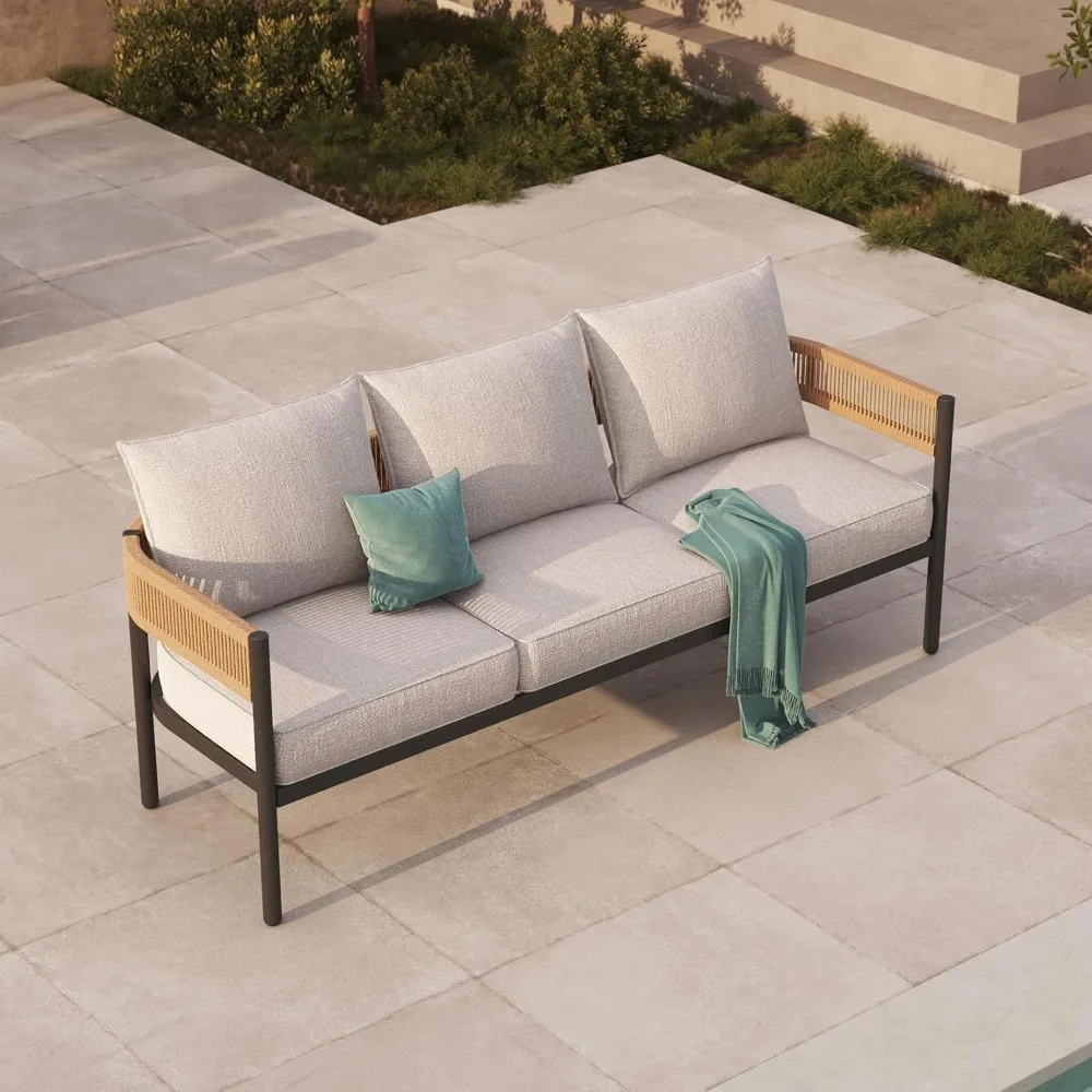 

Outdoor Couch Sofa, Wicker Conversation Set with Thick Cushion for Porch, Garden, Yard, Natural