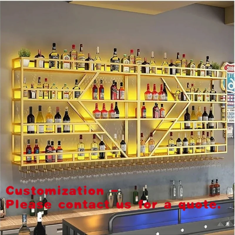 custom.Customized Wall Mounted Wine Rack Shelf Glass Holder Metal Wine Bottle Rack with Light
