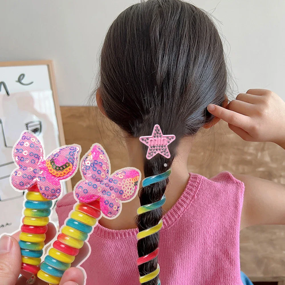 2/24pcs/set Rainbow Telephone Coil Hair Ring Kids Self-edited Hair Curler Girls Soft Pottery Elastic Headwear Hair Accessories