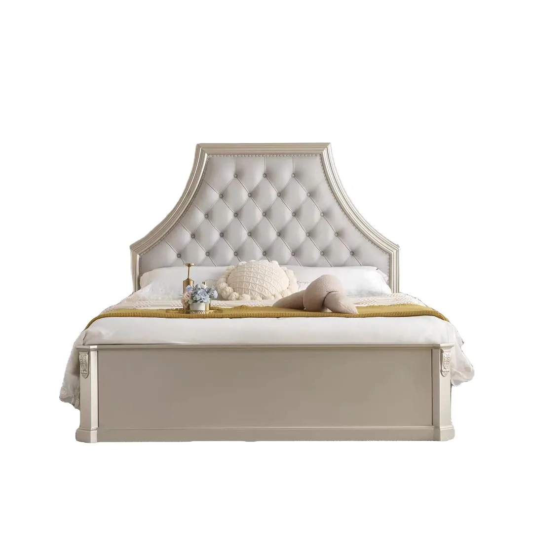 

American light luxury solid wood bed 1.8 meters master bedroom high-end princess bed French retro double bed high backrest soft
