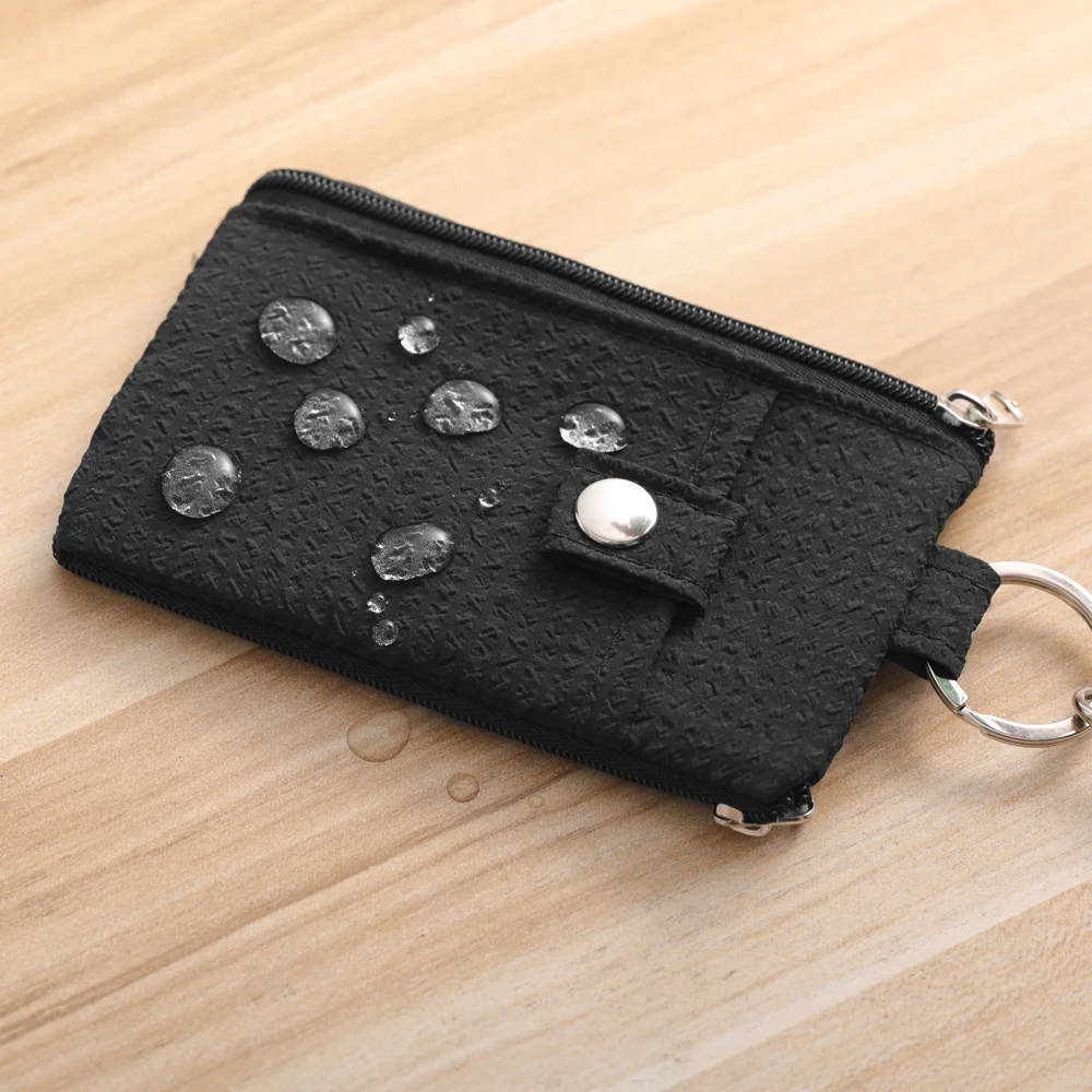 Minimalist Wallet with Keychain RFID Blocking Zipper Small Wallet with ID Window Travel Cash Card Coin Case