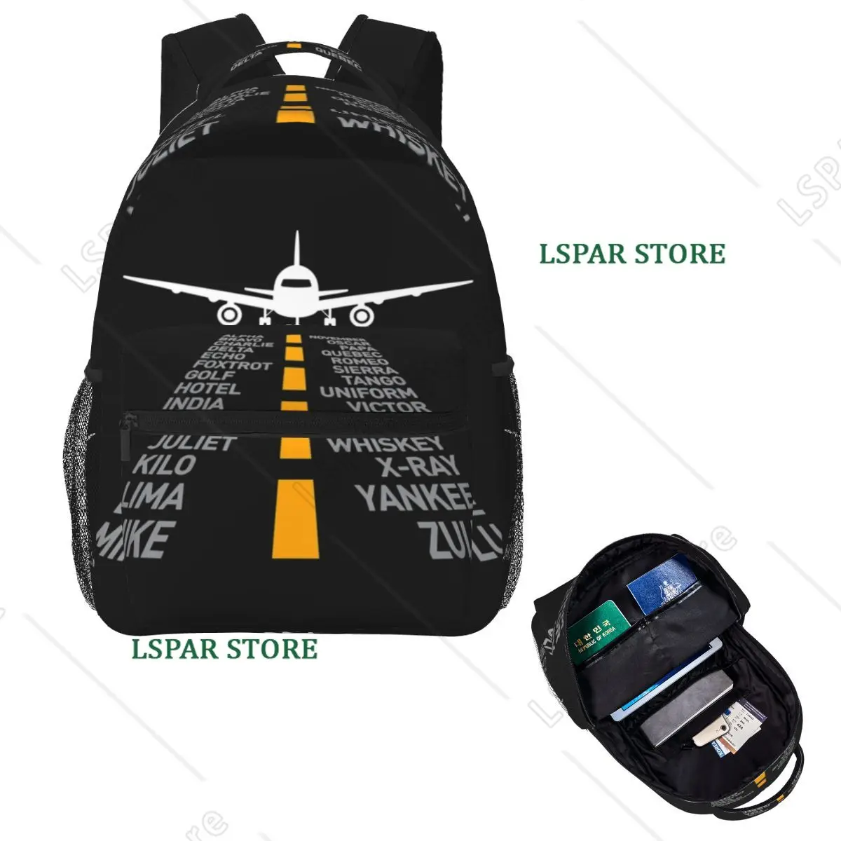 

Airplane Pilot Airport Runway Phonetic Alphabet Plane Backpack Hot Sale Daypack Children BookBag School Bag Shoulder Bags
