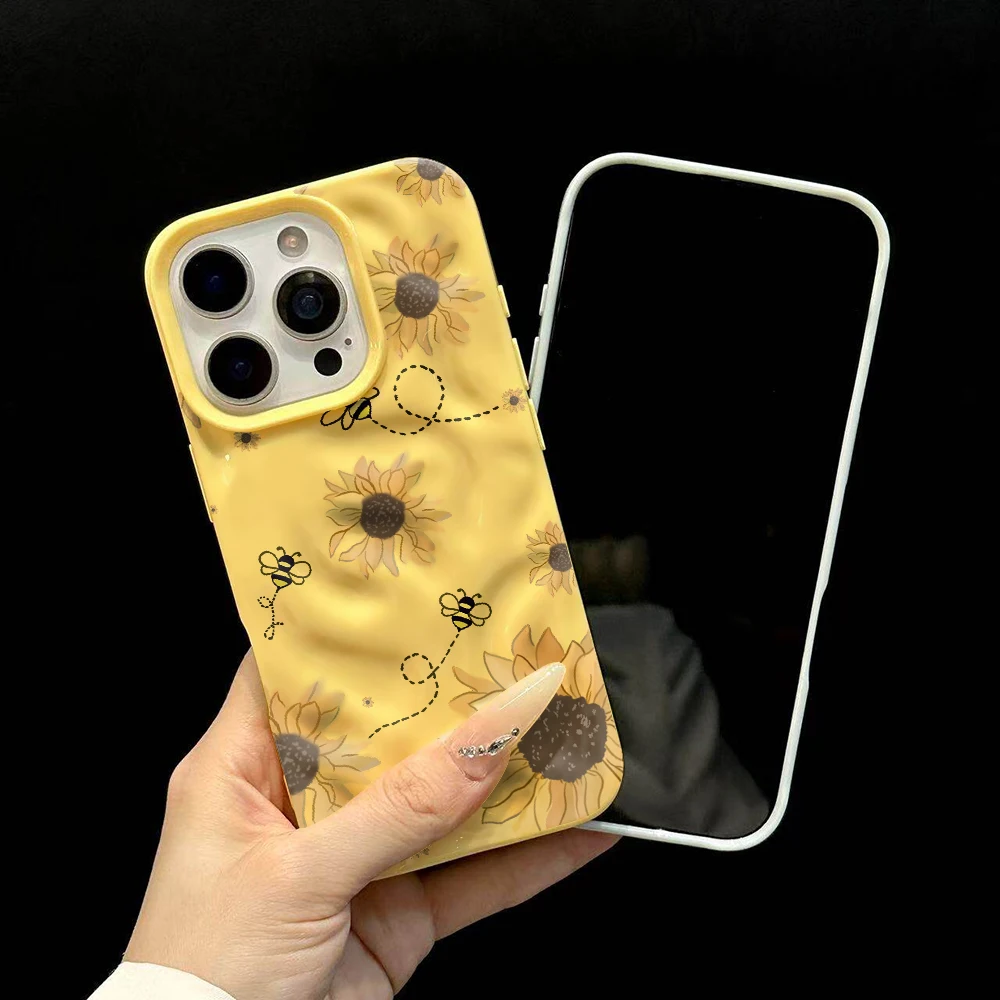 Sonnenblumen-Kunstmuster Handyhülle für iPhone 17 16 15 14 13 12 11 Pro Max 14 Plus 17Air Falten-Wellen Weiche Silikonhülle – Detail 6