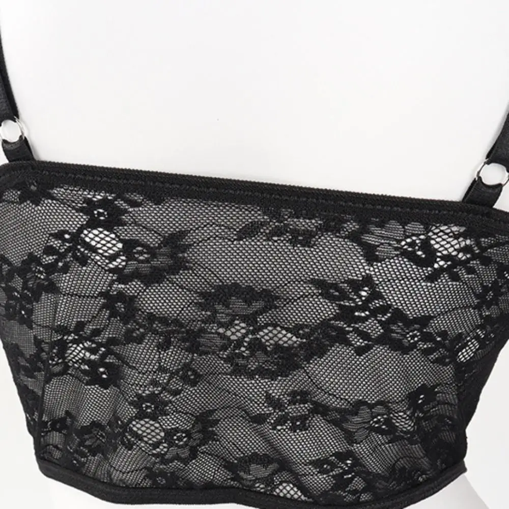

Spicy Girl Style Mesh Hollow Lace Flower Camisole Ruffle Transparent Slim Crop Tops Sleeveless Sweet Suspender Vest Ladies