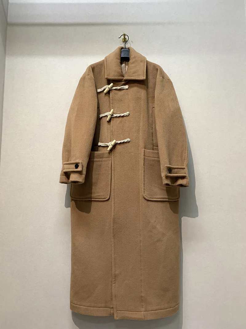 Kuzuwata JAPAN Fashion New Casaco Feminino 2024 Autumn Winter Women Jackets Wool Horn Buckle Long Coat Lapel Femme Chaquetas