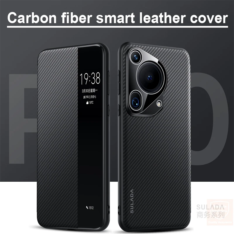 Leather Case For Huawei Pura 70 Pro Plus Pura70 Carbon Fiber Flip Phone Case For Huawei Pura 70 Ultra Pro+ 360 Cover Shell Skin