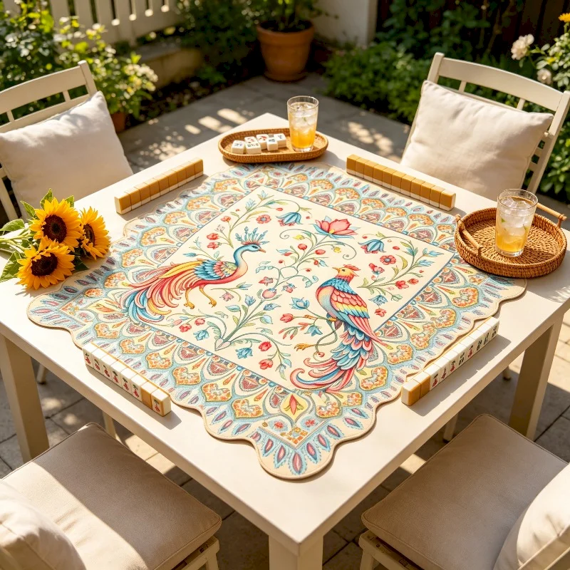 VIKAMA Retro Phoenix Game Mat Anti Slip, Sound Absorbing Waterproof Wear Resistant Poker Mahjong Table Mat Home Decoration