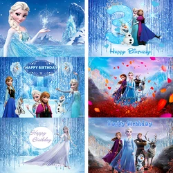 Happy Birthday Backdrop for Girls Winter Frozen Elsa Princess Photography Background Party Baby Shower Ice Snow Castle Wallpaper