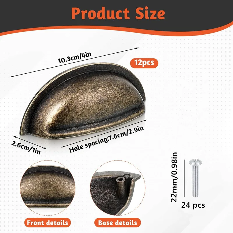 12 Pack Drawer Pulls Cabinet Cup Pulls Bronze Aluminum Alloy Kitchen Cabinet Hardware Furniture Handles Brass Bronze