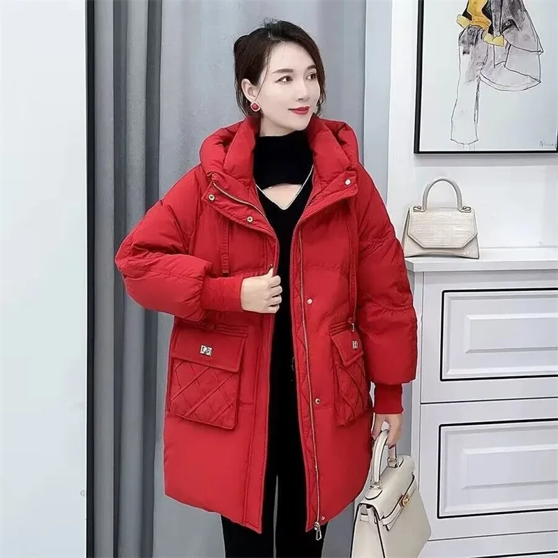 Hooded new Mid-Long Down Cotton Jacket For Women's Winter Clothing Loose Large Size Thick Quilted Cotton Jacket Cold Proof Parka