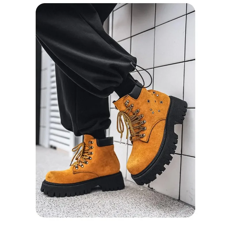 

Wind Tide Long Beard Velvet Texture Cowhide Derby Shoes Thick Bottom Casual Leather Shoes Versatile Daily Commuting Men's Shoes