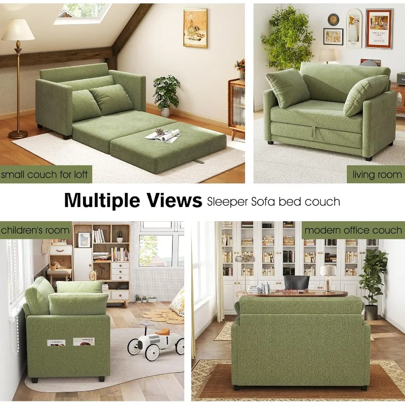 51인치 러브시트 소파베드, 작은 공간을 위한 셔닐 소재 접이식 바닥 소파베드, 깊은 좌석이 있는 접이식 카우치베드, 베개 2개 포함