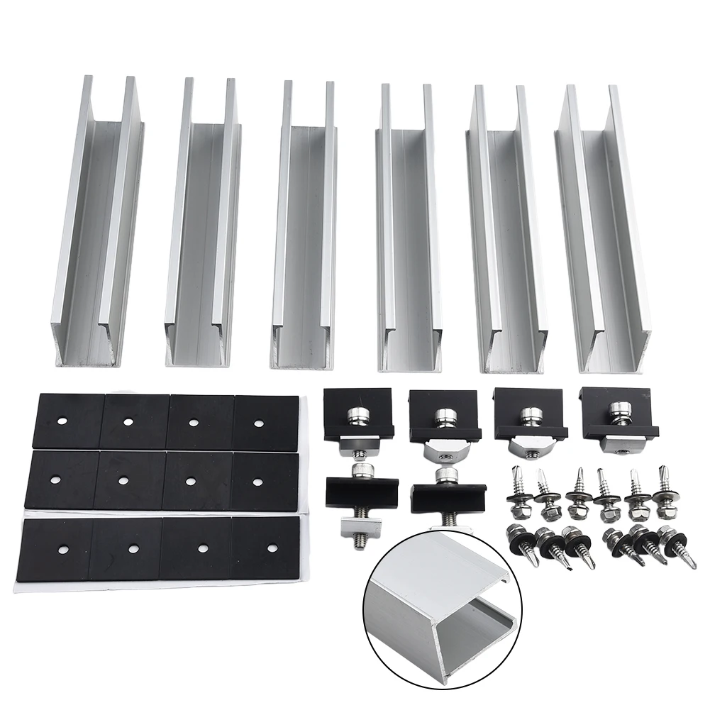 Hiking Indoor Outdoor Rails For Solar Panel End Clamp Middle Clamp 12cm 4/6/8Pcs Aluminium Black+Silver Practical