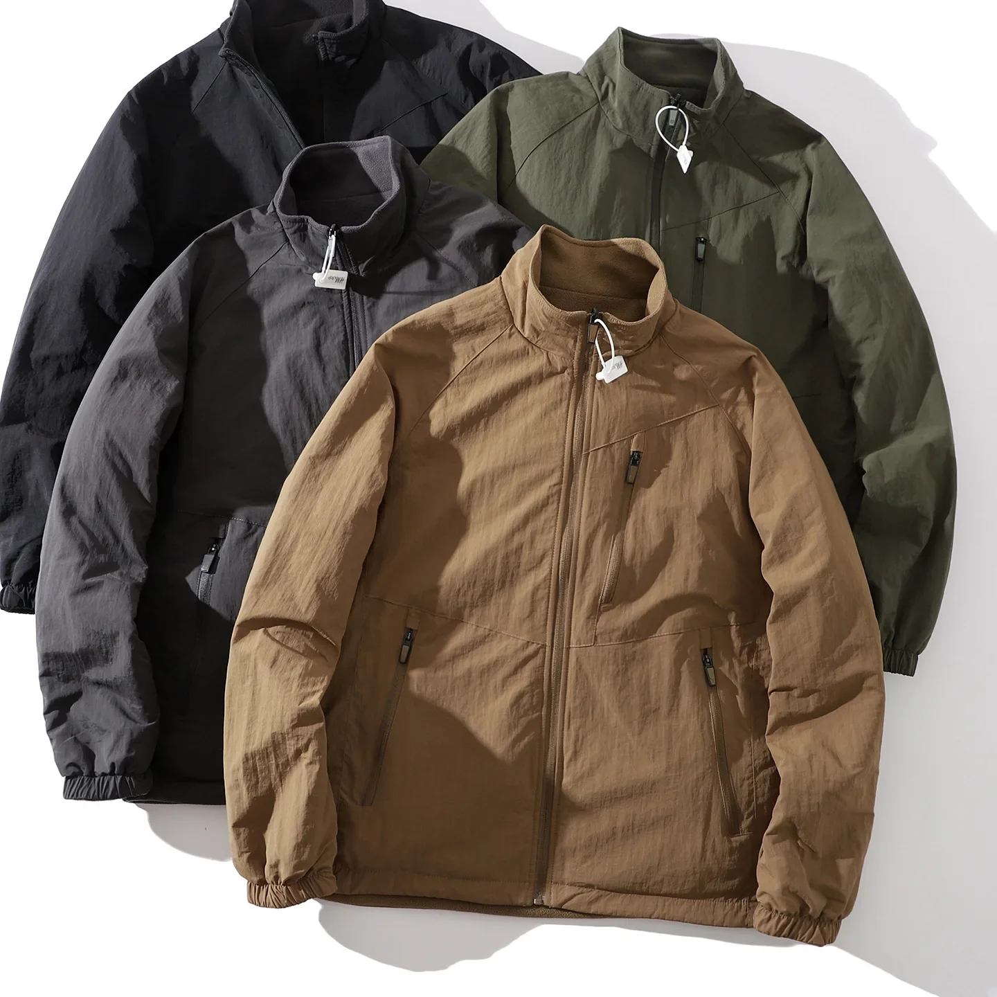 Men's Reversible Outdoor Jacket - Thickened Fleece-Lined Windproof & Water-Repellent Stand Collar Coat for Fall & Winter