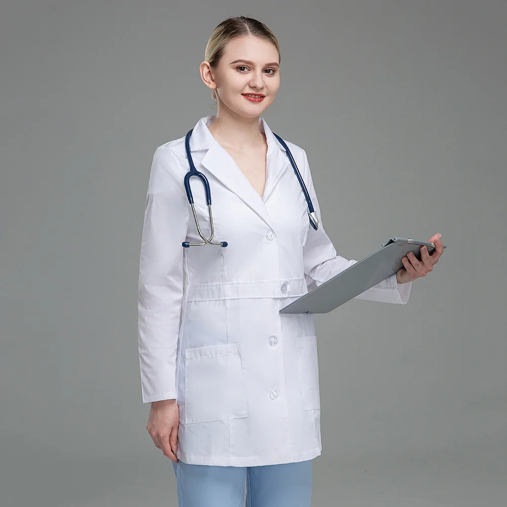 Abbigliamento da lavoro medico abbigliamento medico camice da laboratorio a maniche lunghe donna cappotto bianco di alta qualità Pet Grooming istituto scrub cappotti da donna