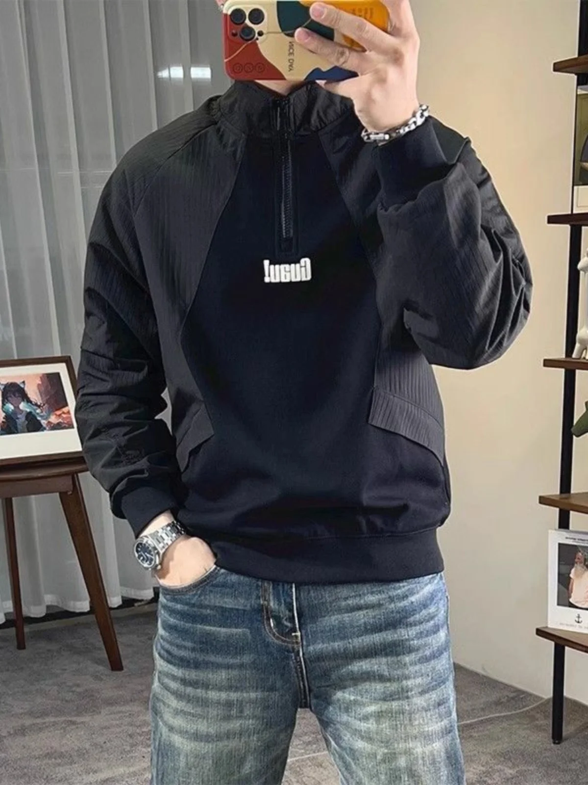 

Advanced Men's Hoodie Casual Long Sleeve Shoulder-Down Sweatshirt Overhead Jacket Half High Collar New Style Fashionable Yout...