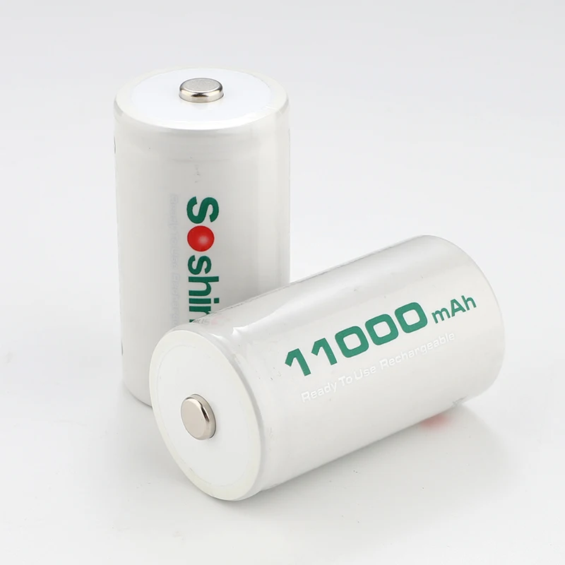 2pcs/lot Soshine D/R20 Size RTU D11000 Rechargeable Battery NiMH 11000mAh 1.2V Battery Higher Current Capabilities Battery White