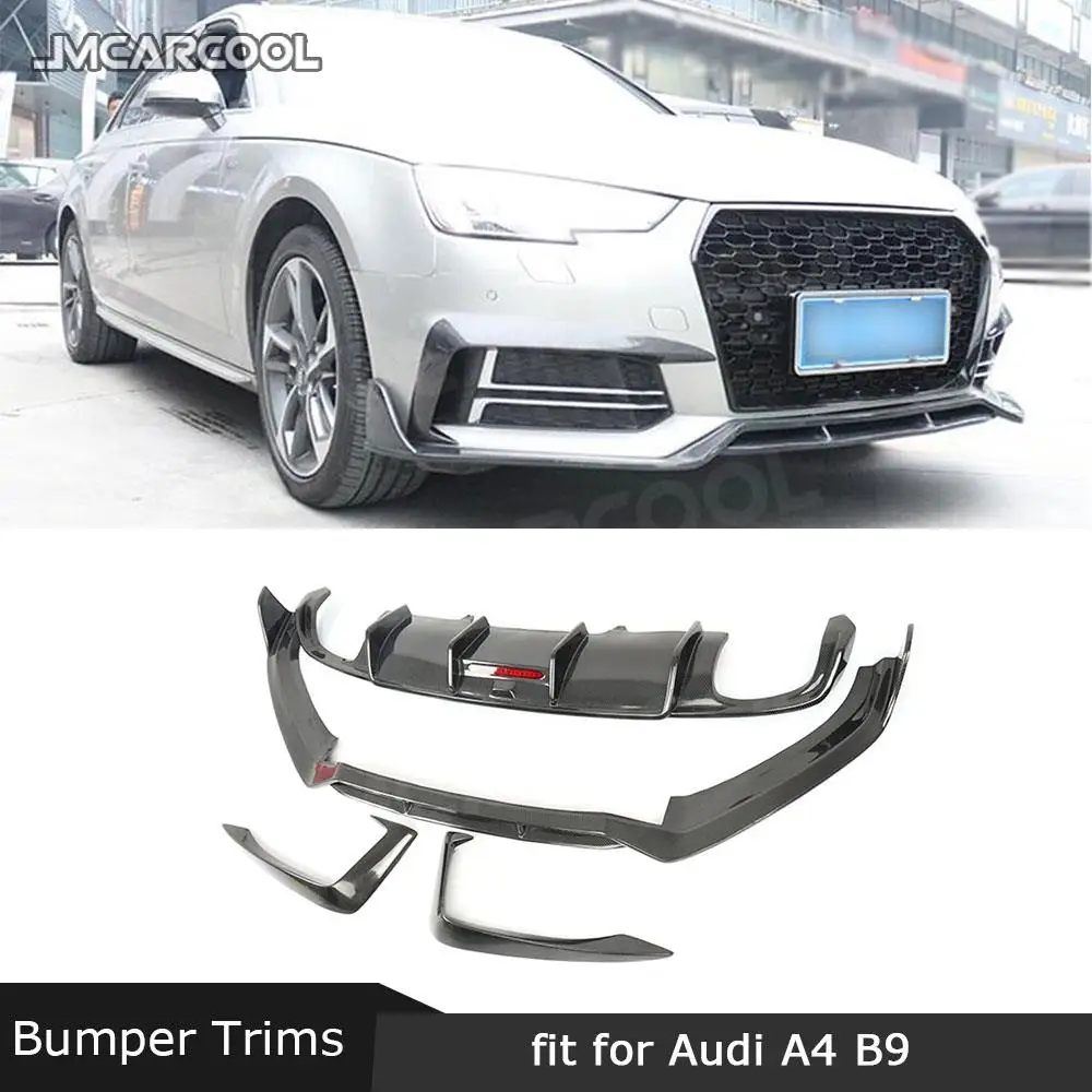 

JMCARCOOL передний бампер из углеродного волокна, спойлер для губ, задний диффузор для губ, противотуманная фара, накладки на веки для Audi A4 S4 B9 2017 2018 2019