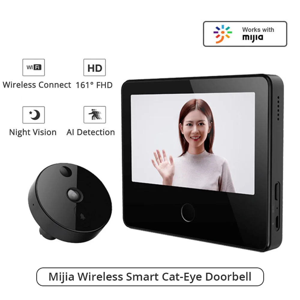 MIJIA Wireless Smart Cat-eye 720P 161 FHD Video Doorbell with 5inch Touch Screen AI Face & PIR Movement Detection 5000m