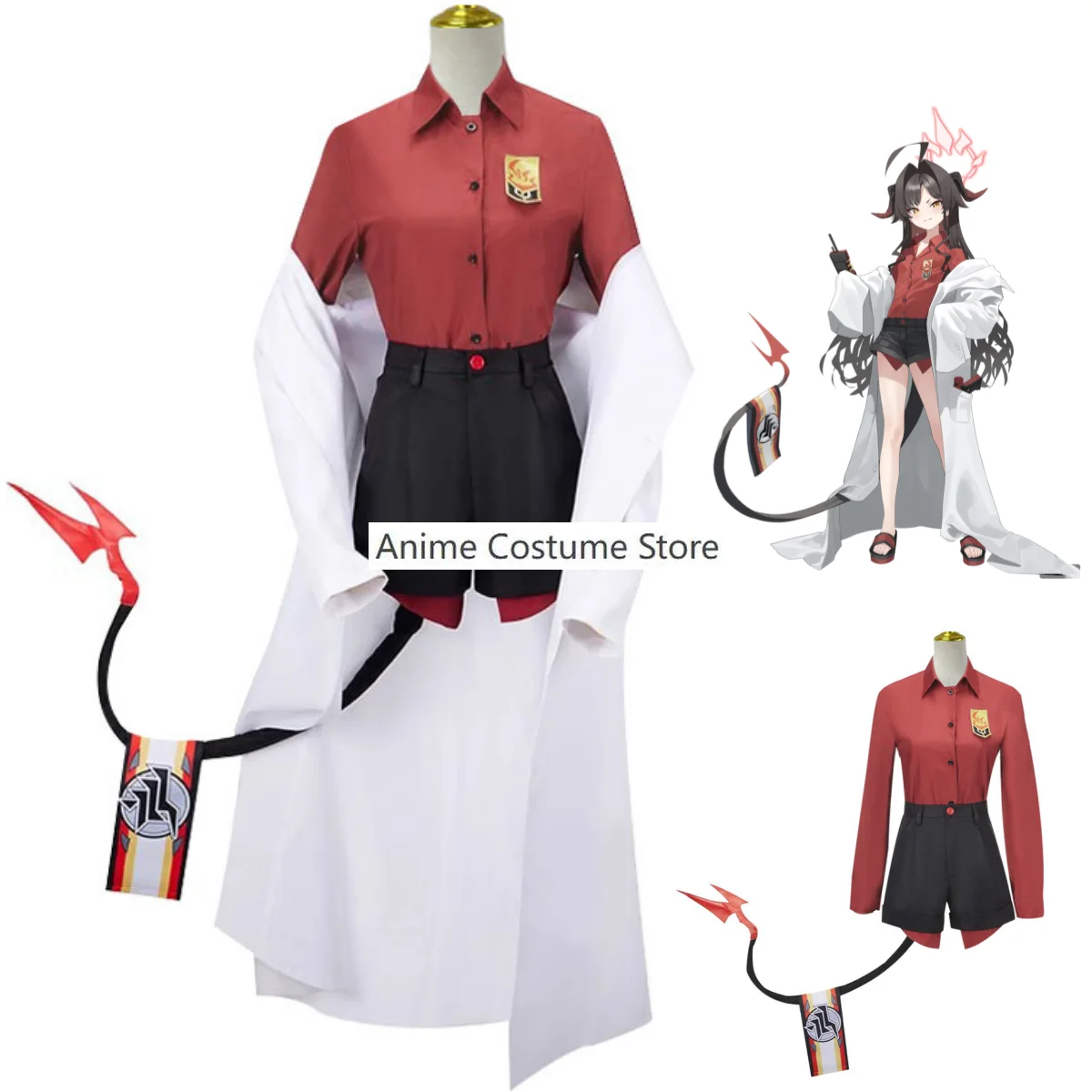 

Anime Game The Animation Blue Archive Kinugawa Kasumi Cosplay Costume Red Shirt Cloak Uniform Woman Sexy Halloween Carnival Suit