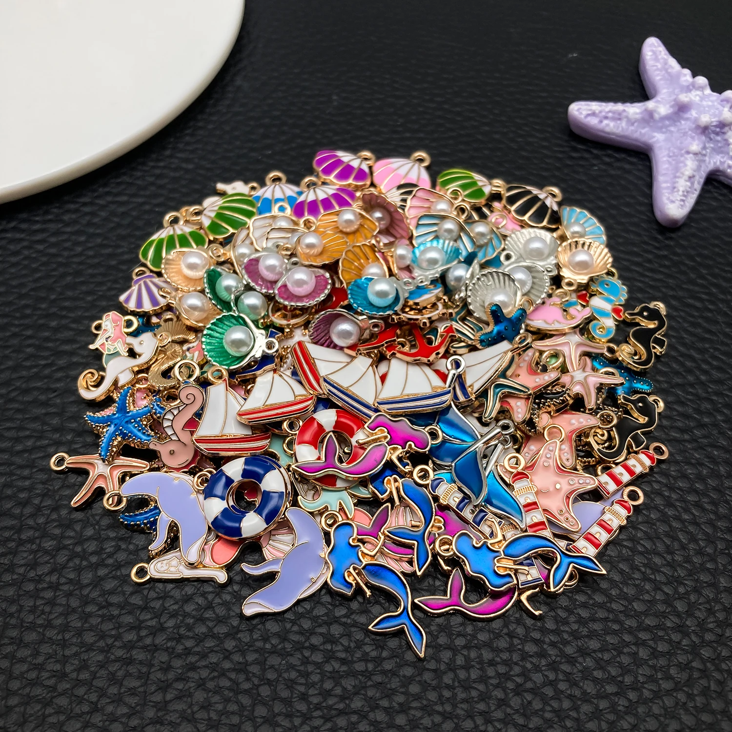 20/50/100pcs Ocean Theme Pendant Set (Anchor/Seashell/Wave Designs) - DIY Jewelry Findings for Earrings, Bracelets & Nautical De - view 6