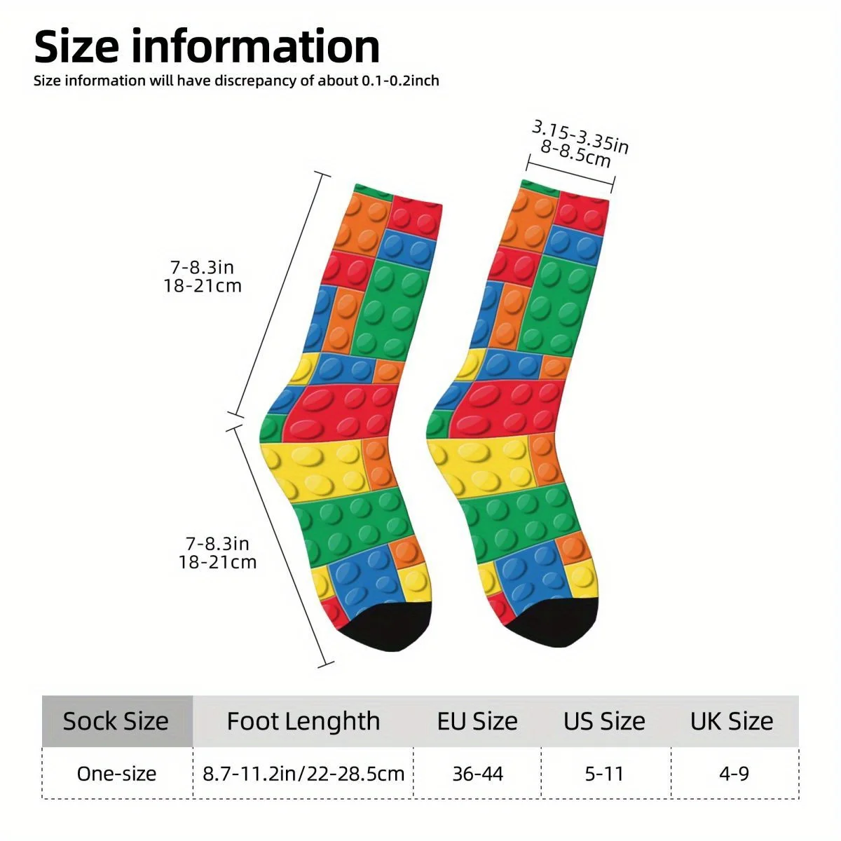 1 Pair of Printed Colorful Building Blocks Novelty Socks