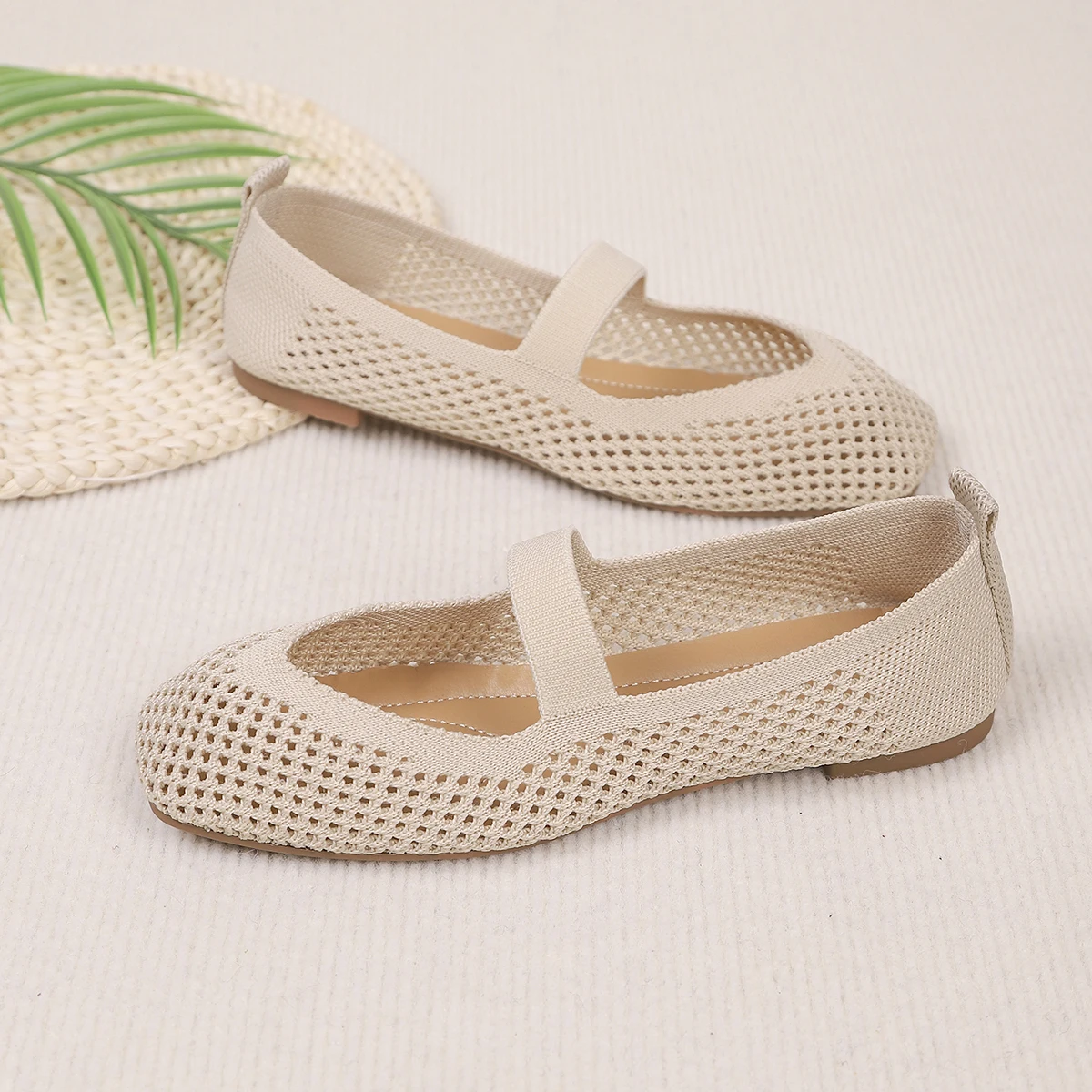 Große Größen Damen-Flachschuhe, Atmungsaktive Gestrickte Sneaker, Weiche Ballett-Loafer, Lässige Slip-On Bootsschuhe für Frauen – Detail 15