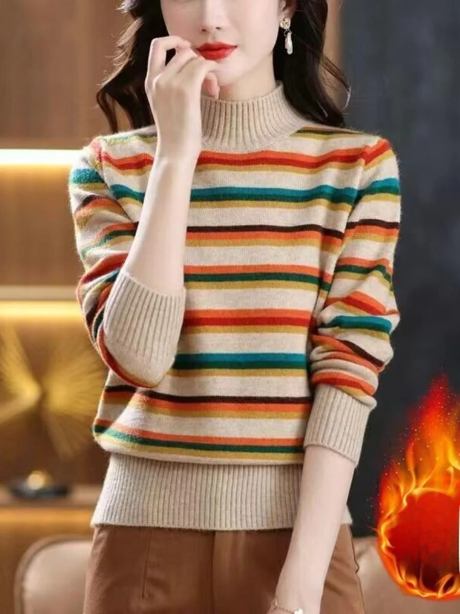 thiened-ort-knitted-sweater-women's-f-high-collar-striped-inner-wear-patch-ket-winter-faion-accories-brand-xua