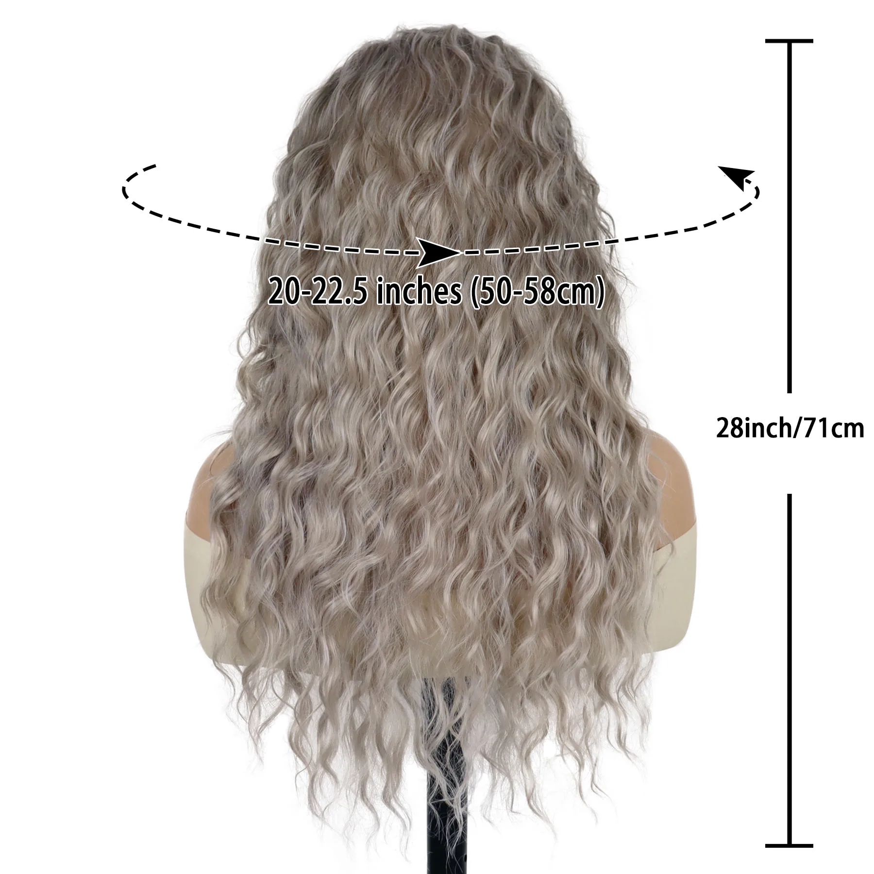 Peruki syntetyczne Kobiece długie kręcone falowane fryzury Ombre Ash Blonde z czarnymi korzeniami Gradient Color Womens Wig Long Grey Wave Wig