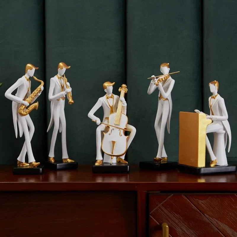 Musical Instrument Character Statue Violin Piano Saxophone Cello Ornament For Living Room Display
