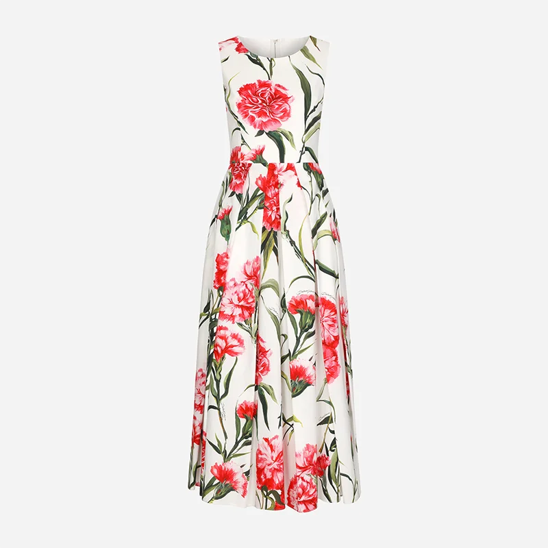 

Women Runway Floral Print Tank Dress Summer 2024 Designer Fashion Sleeveless O Neck Casual Long Maxi Dresses Sundress Holiday