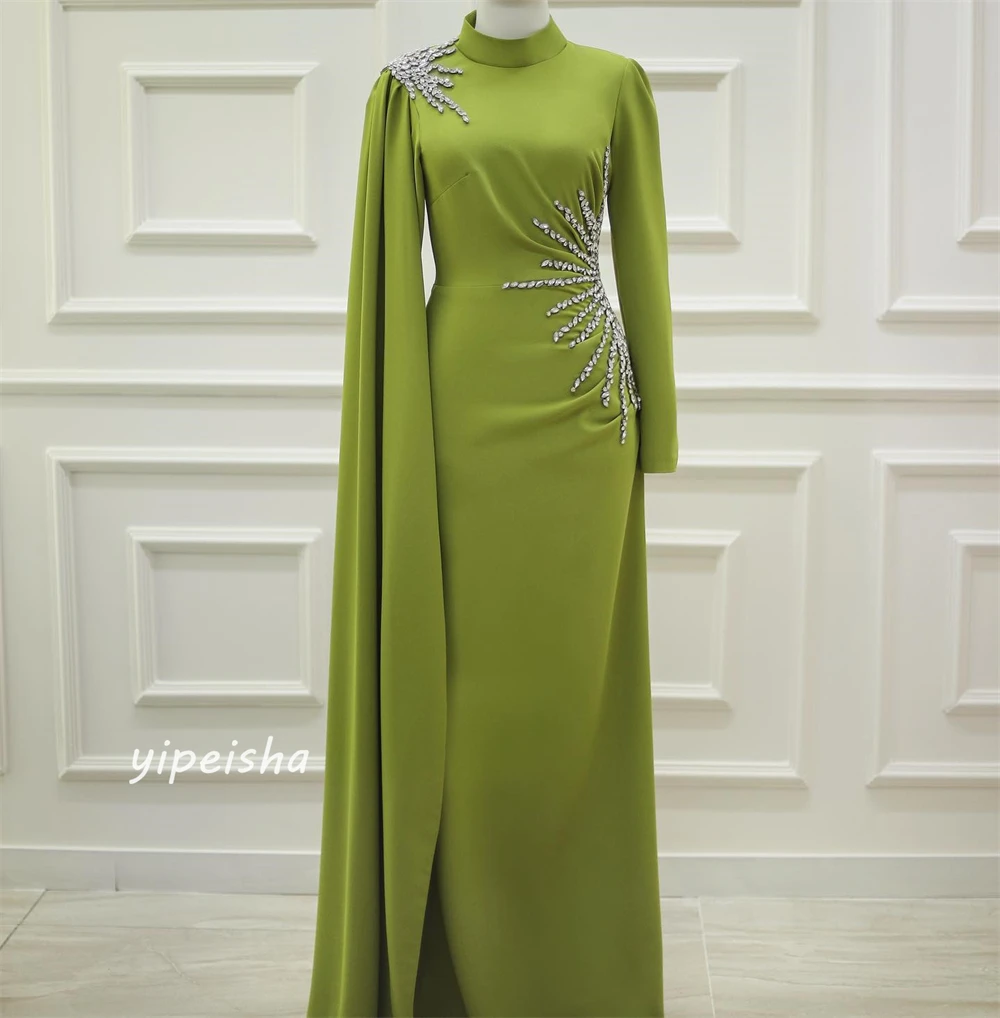 Customized Jiayigong Sparkle Exquisite Evening Jersey Sequined Ruched Wedding Party A-line High Collar Bespoke Occasion Gown Lo