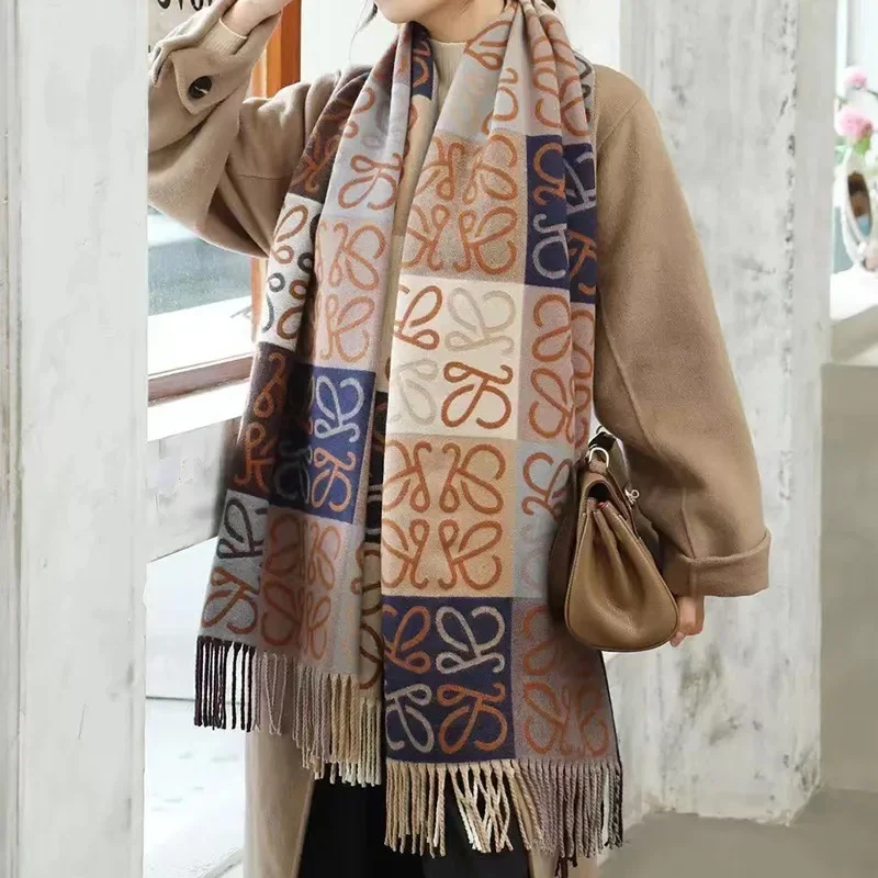 

New Winter Women Wool Shawl With Lurex and Long tassel Pashmina Scarf Tassel Female Foulard Thick Blanket