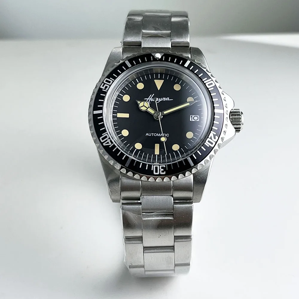 빈티지 쉘 라운드 유리 시계, NH35 무브먼트 시계, 다이얼 날짜 기능, 스틸 쉘 액세서리, 39mm