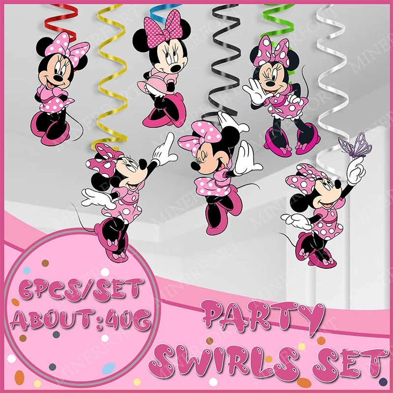 Mickey Minnie Pink Theme Spirals Swirls for Happy Birthday Events Party Decorations Ceiling Hanging Kids Girls Favors Gifts