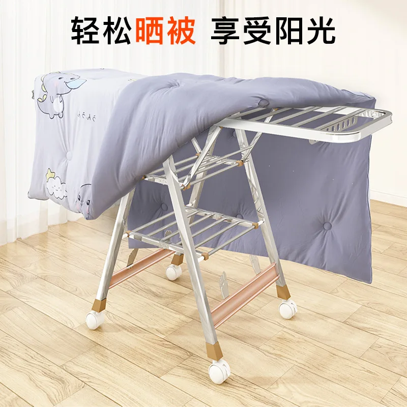 Thickened Stainless Steel Floor Folding Clothes Rack Indoor Balcony Laundry Drying Stand Home Use