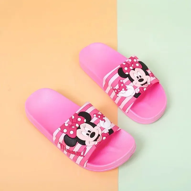 Disney Children Slippers Baby Boy Girls Summer Kids Flips Flops Cartoon Spiderman Minnie Print Soft Beach Indoor Home Bath Shoes