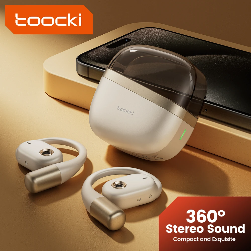 Toocki OWS Bluetooth Earphones Wireless Bluetooth 5.4 Headphones Semi in Ear Transparent Shell Earbuds 100H Long Standby Headset