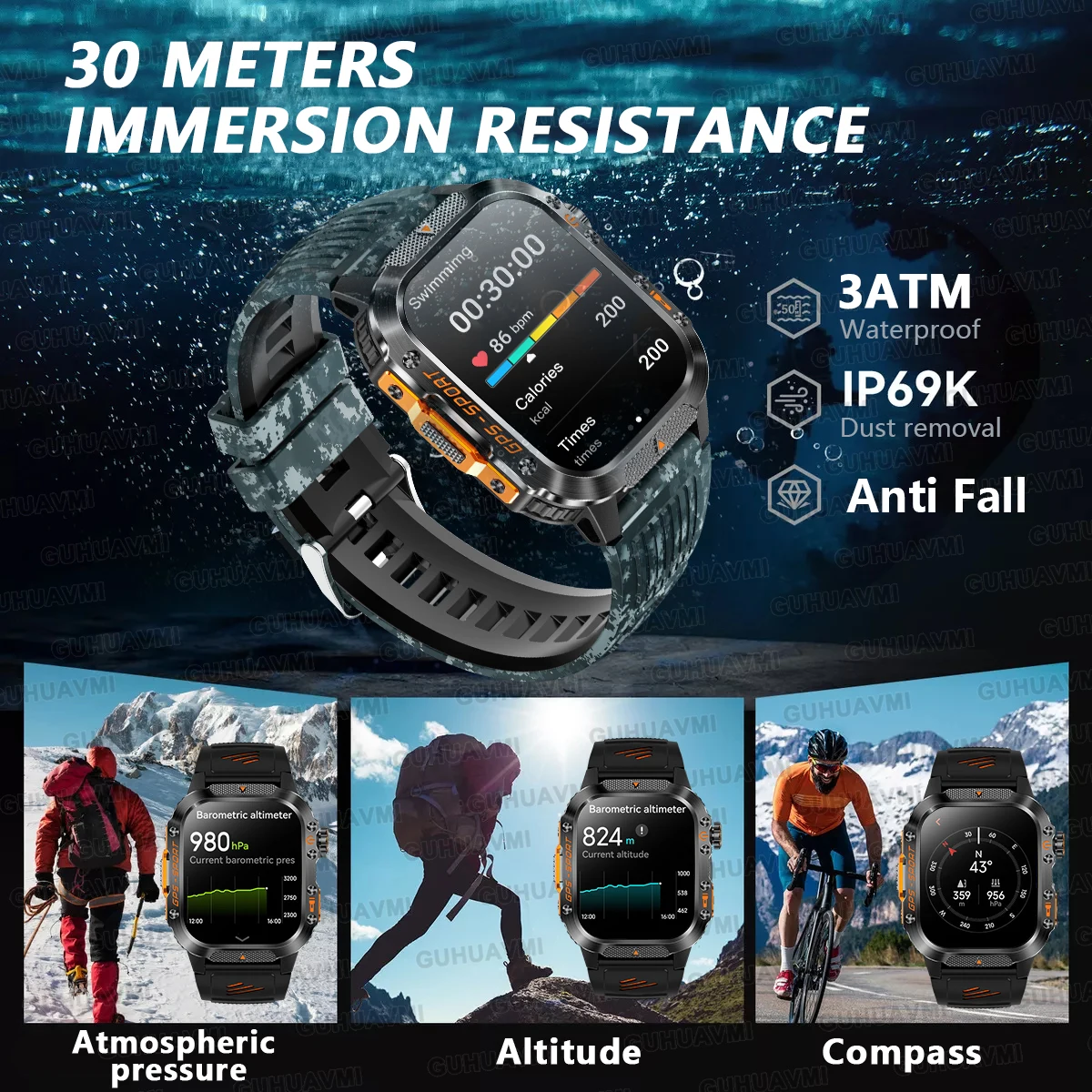 2025NEW T-REX3 Outdoor Sport GPS Position SmartWatch Men IP68Waterproof Compass Altimeter 540mAh BT Call Fitness Watch ForXiaomi