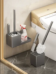 Wall Mounted Toilet Brush Holder Rack with Brush Gap Brush, Storage Shelf for Bath Accessories, Household Cleaning