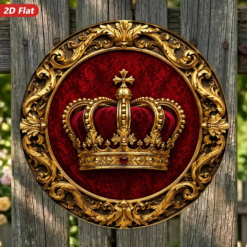 CIFBUY Vintage Royal Crown Baroque Red Velvet Aluminum Wall Art Waterproof Wear Resistant Decor for Entryway Bedroom Living Room