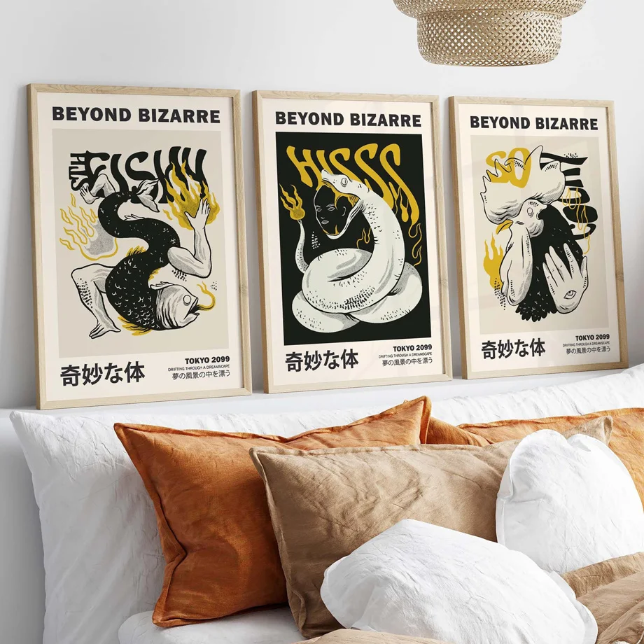 

Beyond Bizarre Abstract Snake Fish Rooster Posters And Prints Modern Wall Art Canvas Painting Pictures Living Indoor Home Decor