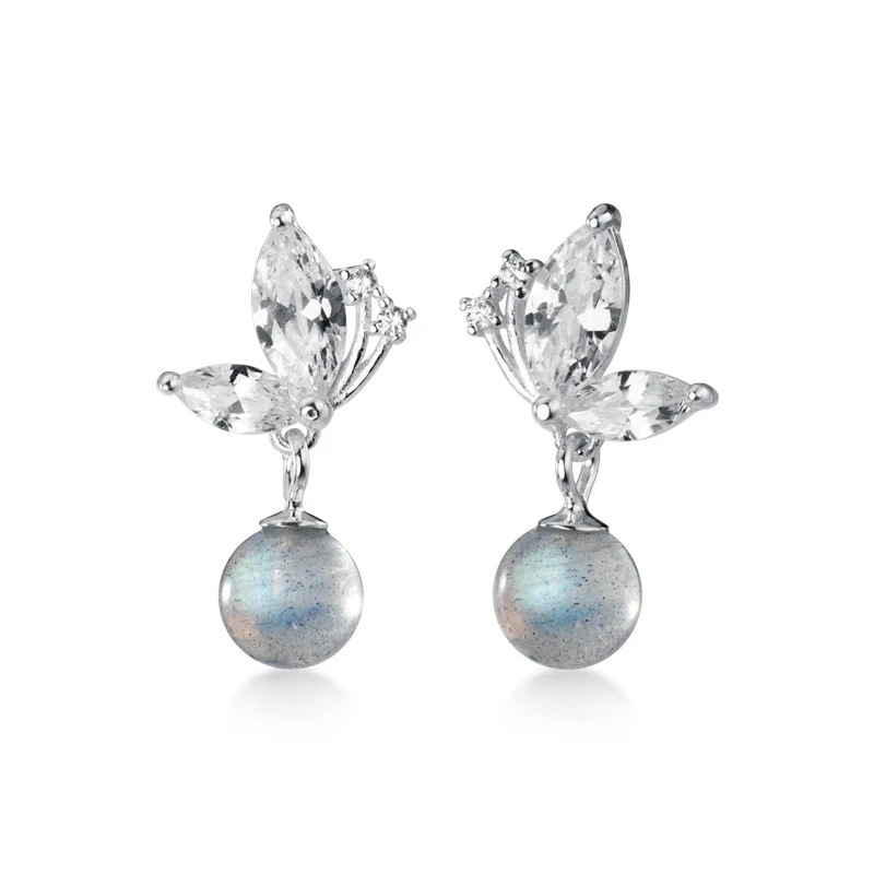 Modian Dazzling Zircon Lovely Butterfly Sterling Silver 925 Drop Earring for Women Moonstone Short Dangle Earring Fine Jewelry