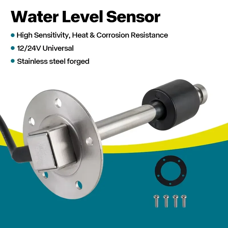 RV Water Level Sensor 0-190 Ohm Stainless Steel Float Transmitter for Fresh Water Fuel Tank Camper Marine Boat Monitoring