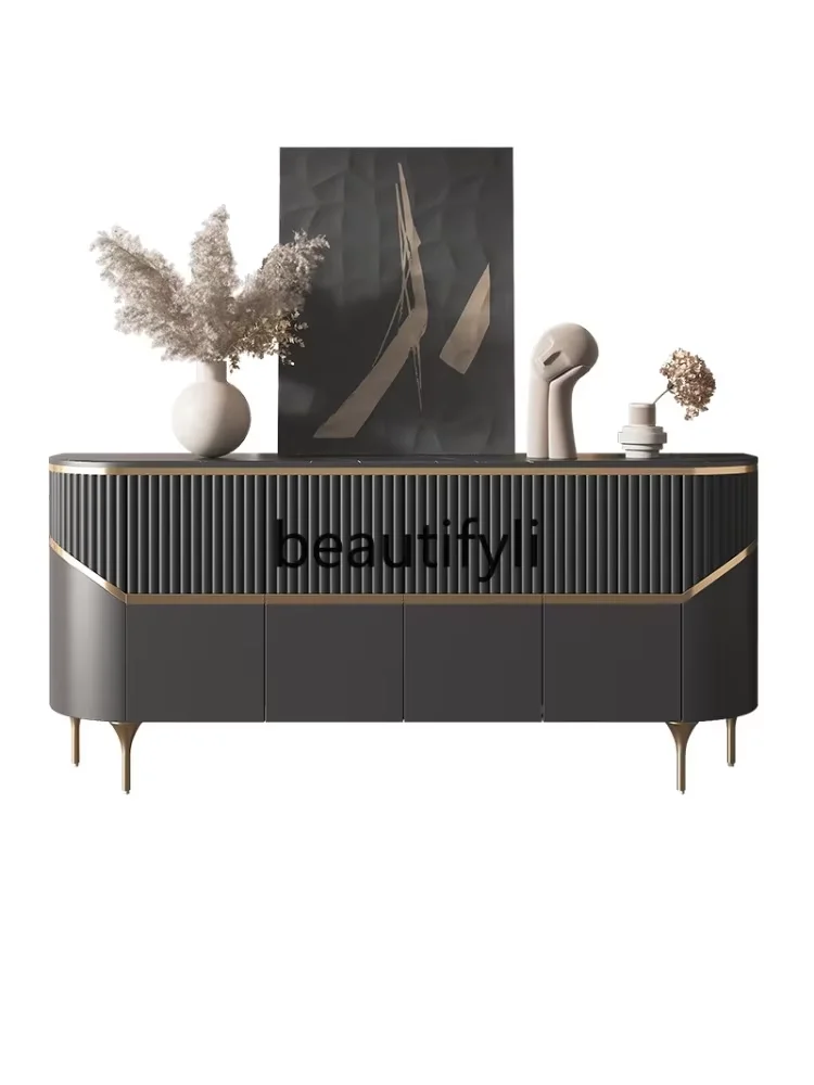

Light luxury door cabinet Modern simple decorative storage Black rock slab dining side cabinet