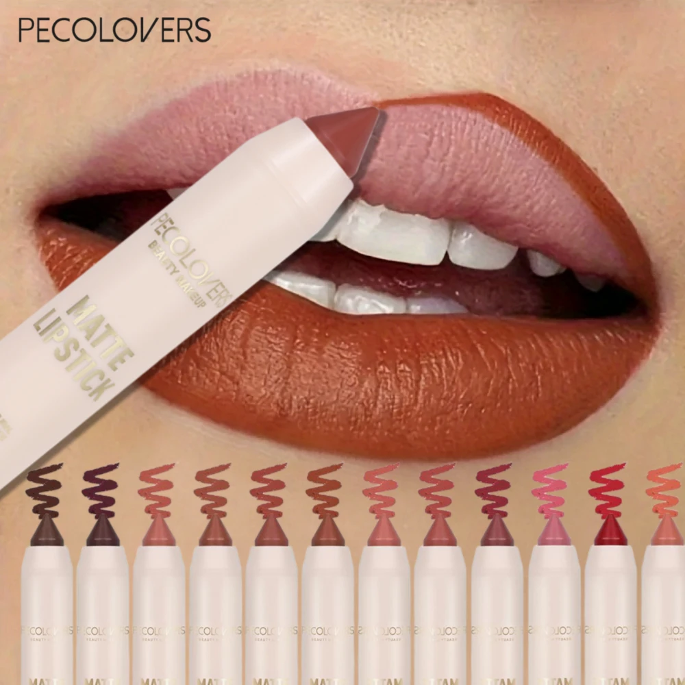 12 Pcs Matte Long-lasting Lipliner Set, Crayon Nib Design Lip Line Lipstick Dual Use, High Color Rendering, Matte Non-stick